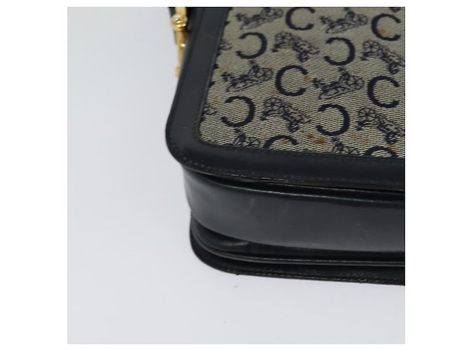Céline Borsa a spalla Celine C Sulky in tela blu navy e oro Auth BD1174 D'oro - vista 12