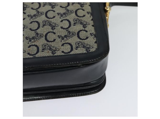 Céline Borsa a spalla Celine C Sulky in tela blu navy e oro Auth BD1174 D'oro - vista 13