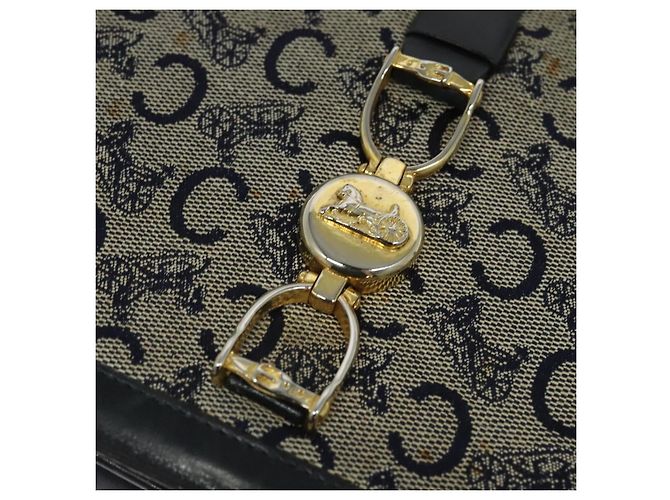 Céline Borsa a spalla Celine C Sulky in tela blu navy e oro Auth BD1174 D'oro - vista 14