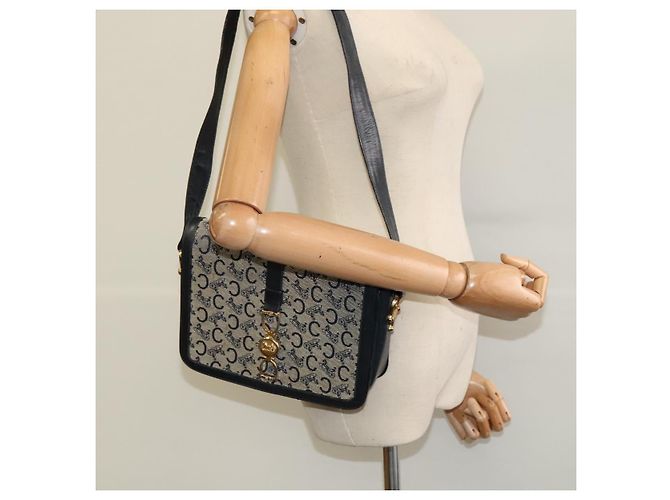 Céline Borsa a spalla Celine C Sulky in tela blu navy e oro Auth BD1174 D'oro - vista 24