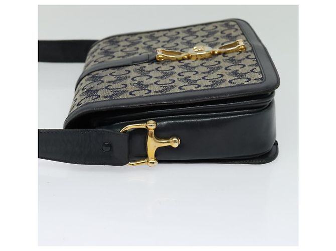 Céline Borsa a spalla Celine C Sulky in tela blu navy e oro Auth BD1174 D'oro - vista 4