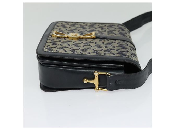 Céline Borsa a spalla Celine C Sulky in tela blu navy e oro Auth BD1174 D'oro - vista 5