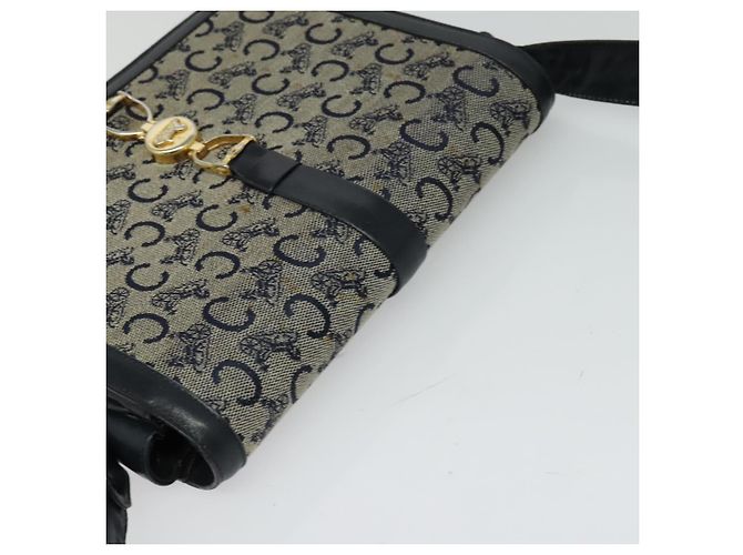 Céline Borsa a spalla Celine C Sulky in tela blu navy e oro Auth BD1174 D'oro - vista 6
