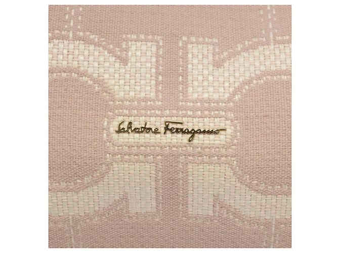 Borsa Tote Gancini di Salvatore Ferragamo in tela pelle rosa bianco oro Auth EC754 - vista 14