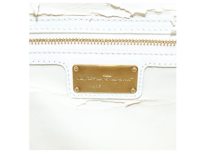 Borsa Tote Gancini di Salvatore Ferragamo in tela pelle rosa bianco oro Auth EC754 - vista 16