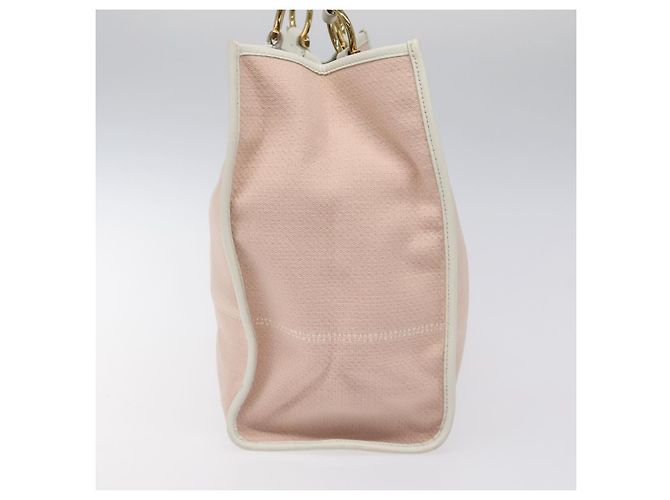 Borsa Tote Gancini di Salvatore Ferragamo in tela pelle rosa bianco oro Auth EC754 - vista 4