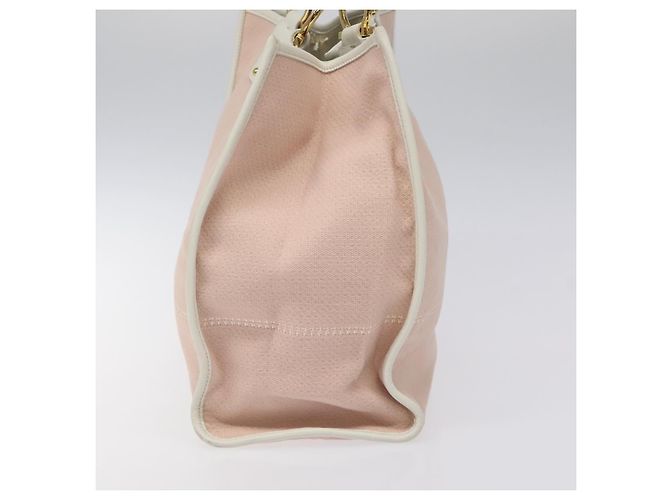 Borsa Tote Gancini di Salvatore Ferragamo in tela pelle rosa bianco oro Auth EC754 - vista 5