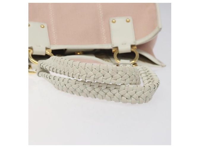 Borsa Tote Gancini di Salvatore Ferragamo in tela pelle rosa bianco oro Auth EC754 - vista 7