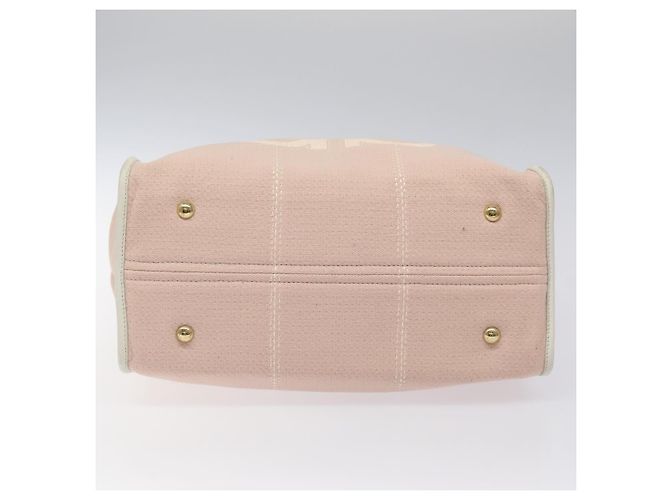 Borsa Tote Gancini di Salvatore Ferragamo in tela pelle rosa bianco oro Auth EC754 - vista 9