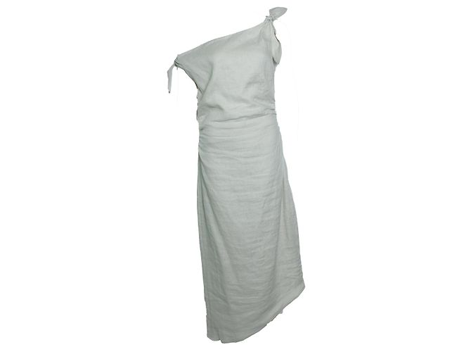 Autre Marque Herr. Das Etikett, weißes Tamara Leinen-Midi-Kleid mit Schleife - Ansicht 2