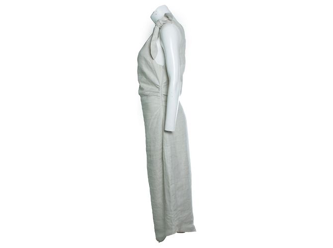 Autre Marque Herr. Das Etikett, weißes Tamara Leinen-Midi-Kleid mit Schleife - Ansicht 3