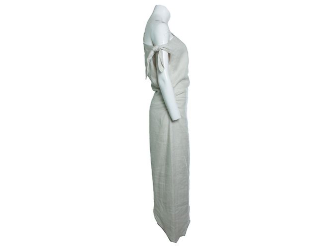 Autre Marque Herr. Das Etikett, weißes Tamara Leinen-Midi-Kleid mit Schleife - Ansicht 5