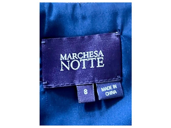 Marchesa Abito da cocktail in pizzo e seta oro e blu navy D'oro - vista 2
