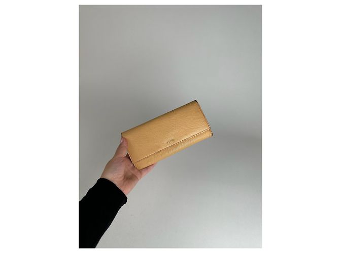 Céline Vintage Celine Leather Wallet Beige Yellow - view 3