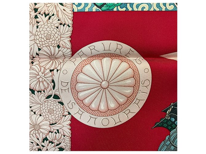 Aline Hermès Selten Rot / Grün Multi Parures de Samurais Druck Quadrat Seidentwill Schal Mehrfarben - Ansicht 9