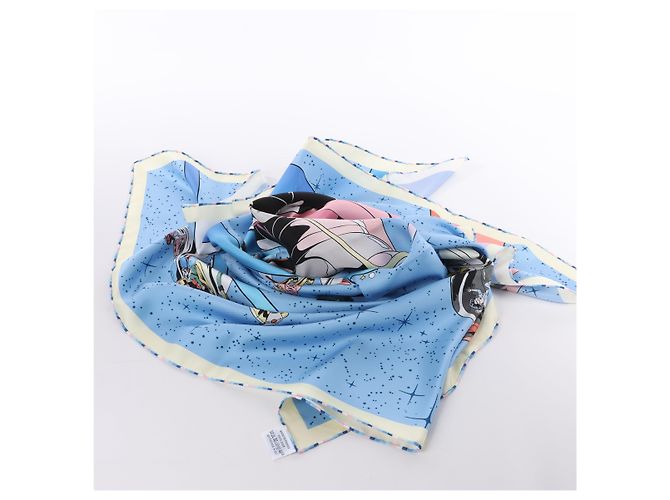 Foulard Hermès Carré 90 "Space Derby" 100% Seta Blu - vista 10