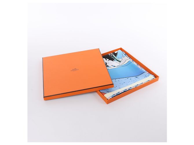 Foulard Hermès Carré 90 "Space Derby" 100% Seta Blu - vista 2