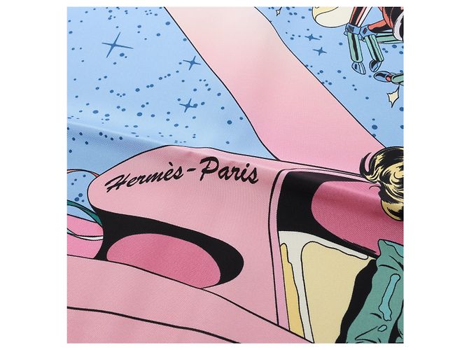 Foulard Hermès Carré 90 "Space Derby" 100% Seta Blu - vista 7