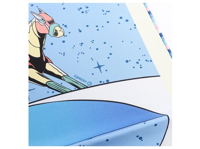 Foulard Hermès Carré 90 "Space Derby" 100% Seta Blu - vista 9