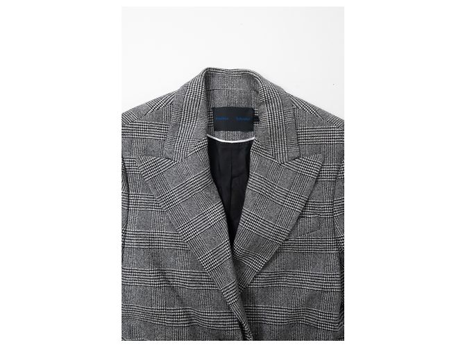 Blazer de cuadros drapeado asimétrico Proenza Schouler en lana gris - vista 10