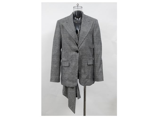 Blazer de cuadros drapeado asimétrico Proenza Schouler en lana gris - vista 6