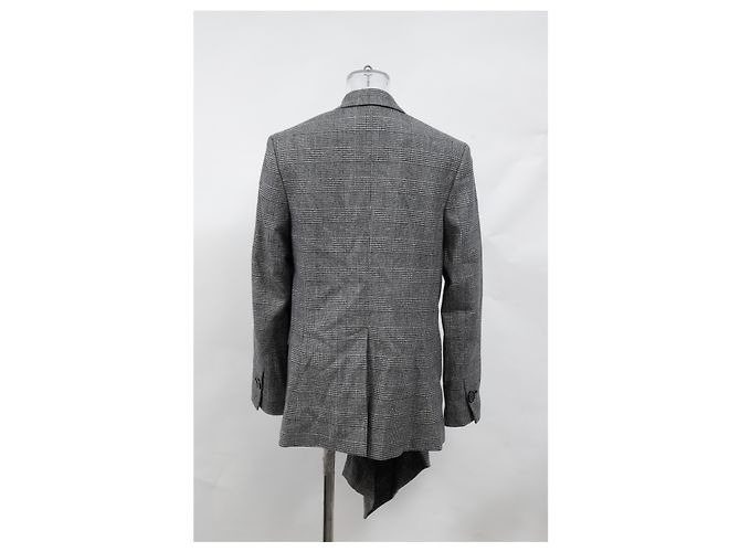 Blazer de cuadros drapeado asimétrico Proenza Schouler en lana gris - vista 8