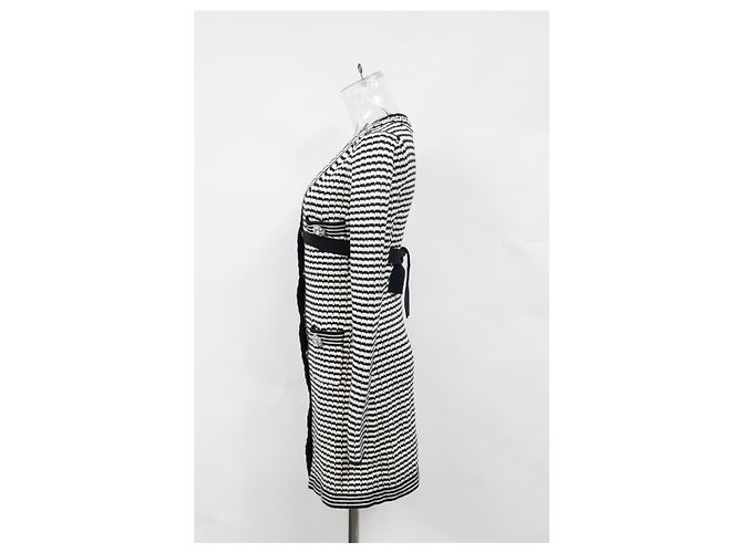 Self portrait Self-Portrait Minikleid aus schwarzer Baumwolle mit monochromem Streifenstrick - Ansicht 7
