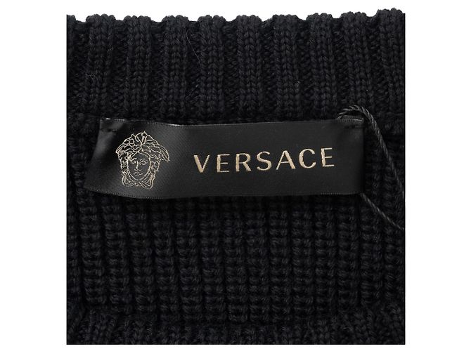 Suéter Oversized com Alfinete de Segurança Versace em Lã Preta Preto - vista 4