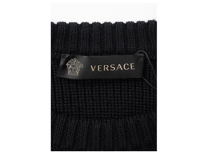 Suéter Oversized com Alfinete de Segurança Versace em Lã Preta Preto - vista 9