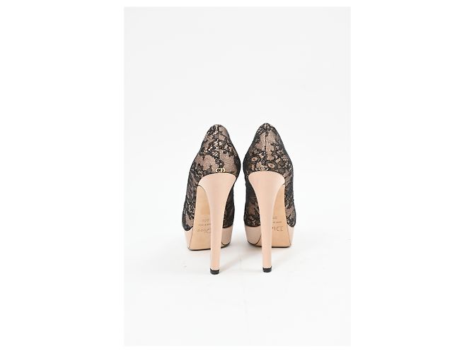 Décolleté peep-toe in pizzo Dior in poliestere nude e nero - vista 11