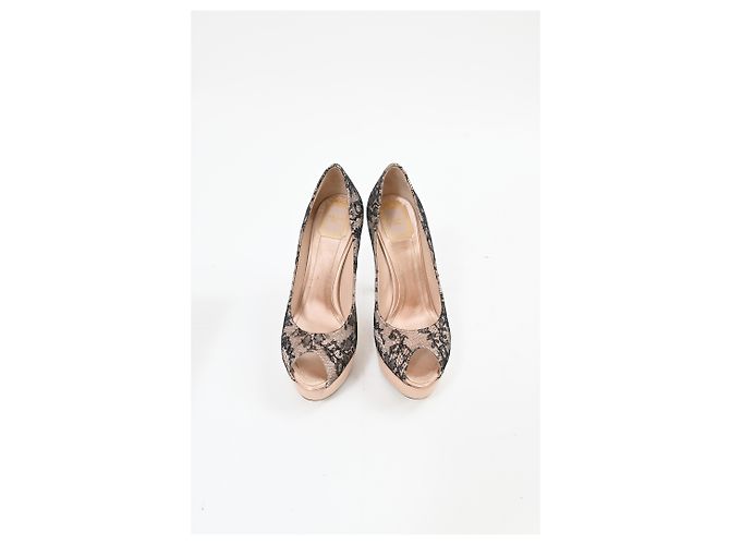 Décolleté peep-toe in pizzo Dior in poliestere nude e nero - vista 13