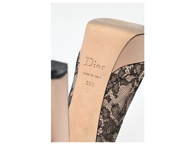 Décolleté peep-toe in pizzo Dior in poliestere nude e nero - vista 15