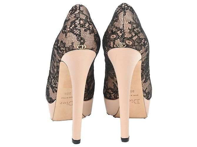 Décolleté peep-toe in pizzo Dior in poliestere nude e nero - vista 3