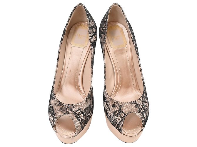 Décolleté peep-toe in pizzo Dior in poliestere nude e nero - vista 5