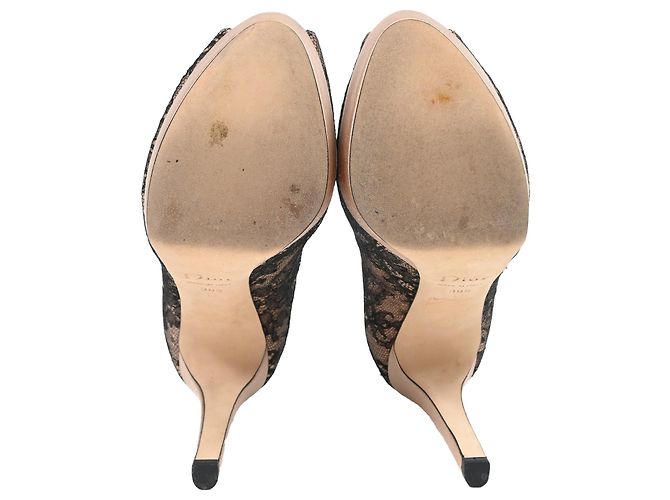 Décolleté peep-toe in pizzo Dior in poliestere nude e nero - vista 6