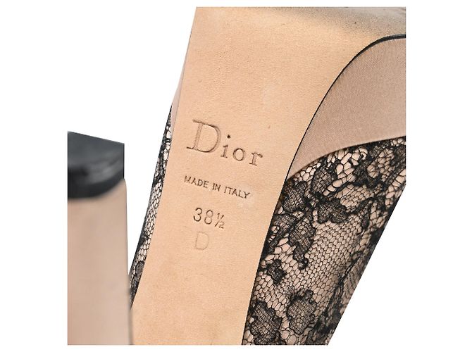 Décolleté peep-toe in pizzo Dior in poliestere nude e nero - vista 7