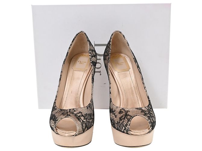 Décolleté peep-toe in pizzo Dior in poliestere nude e nero - vista 8