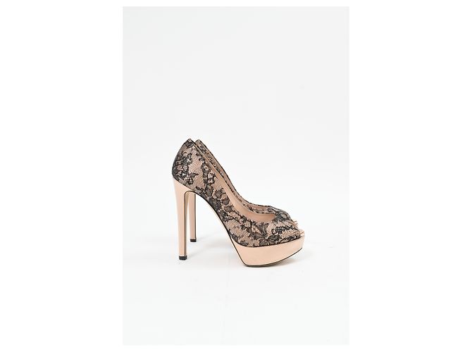 Décolleté peep-toe in pizzo Dior in poliestere nude e nero - vista 9