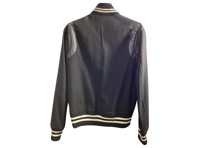Saint Laurent Teddy Varsity-Jacke aus schwarzer Wolle - Ansicht 2