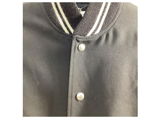 Saint Laurent Teddy Varsity-Jacke aus schwarzer Wolle - Ansicht 3