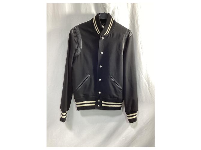 Saint Laurent Teddy Varsity-Jacke aus schwarzer Wolle - Ansicht 6