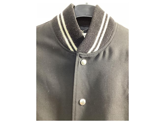 Saint Laurent Teddy Varsity-Jacke aus schwarzer Wolle - Ansicht 8