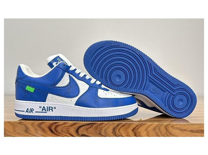 Louis Vuitton Nike Air Force 1 Low By Virgil Abloh Bianco Reale Blu - vista 10