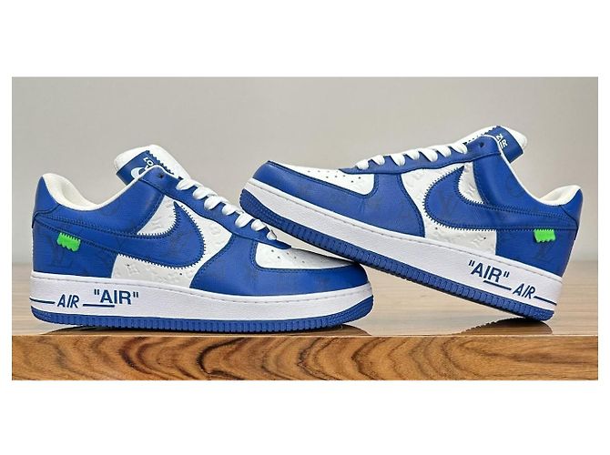 Louis Vuitton Nike Air Force 1 Low By Virgil Abloh Bianco Reale Blu - vista 12
