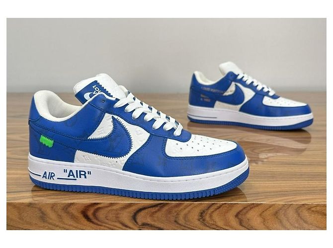 Louis Vuitton Nike Air Force 1 Low By Virgil Abloh Bianco Reale Blu - vista 13