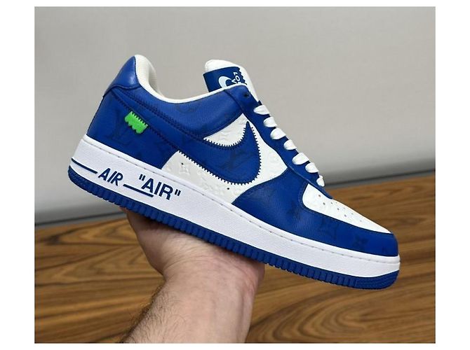 Louis Vuitton Nike Air Force 1 Low By Virgil Abloh Bianco Reale Blu - vista 9