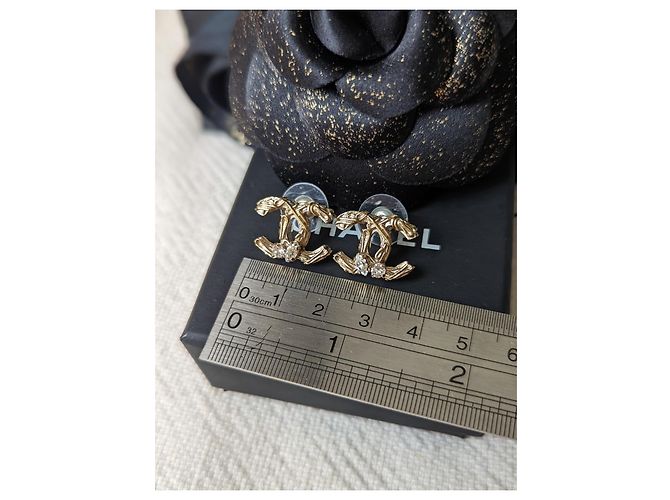 Chanel CC B14K Logo Ohrringe GHW, Kristallohrringe, Box, Quittung, Box Golden - Ansicht 10