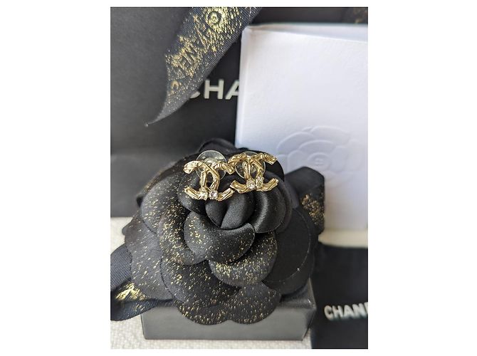 Chanel CC B14K Logo Ohrringe GHW, Kristallohrringe, Box, Quittung, Box Golden - Ansicht 11