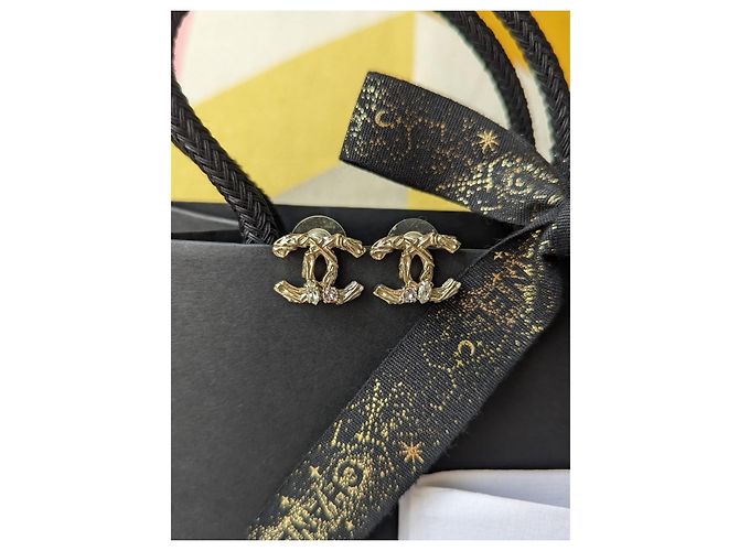 Chanel CC B14K Logo Ohrringe GHW, Kristallohrringe, Box, Quittung, Box Golden - Ansicht 14