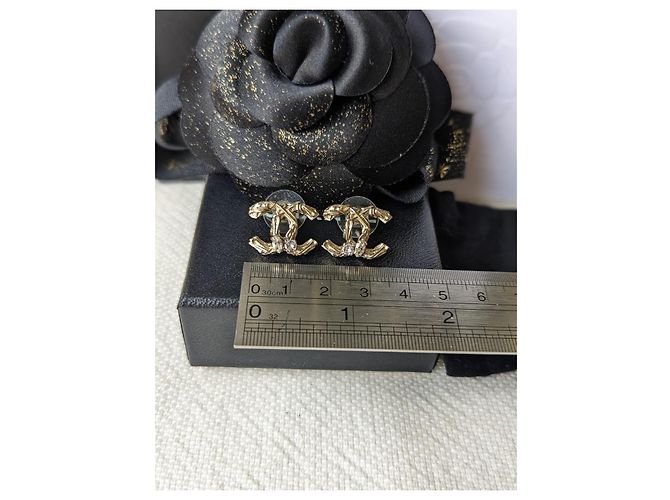 Chanel CC B14K Logo Ohrringe GHW, Kristallohrringe, Box, Quittung, Box Golden - Ansicht 16